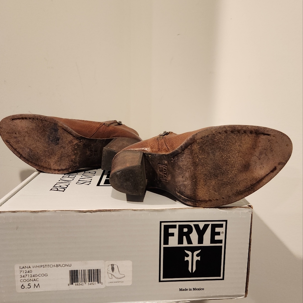 FRYE ILANA WHIPSTITCH DISTRESSED WESTERN COWBOY COGNAC ANKLE BOOTS BOOT 6.5 BOX - Picture 11 of 16